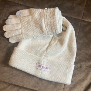 True Religion brand,new with tags,ivory color, hat and glove set, warm and comfy